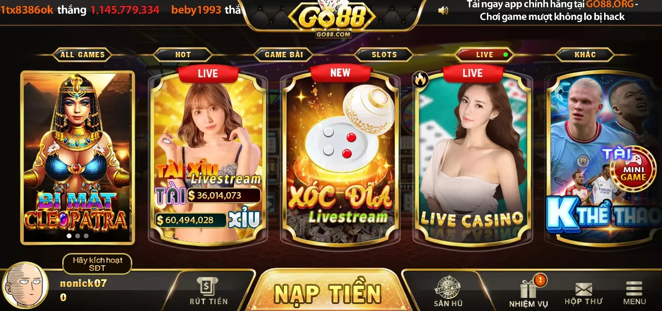 Giới thiệu game Xóc đĩa livestream ở Go88 android