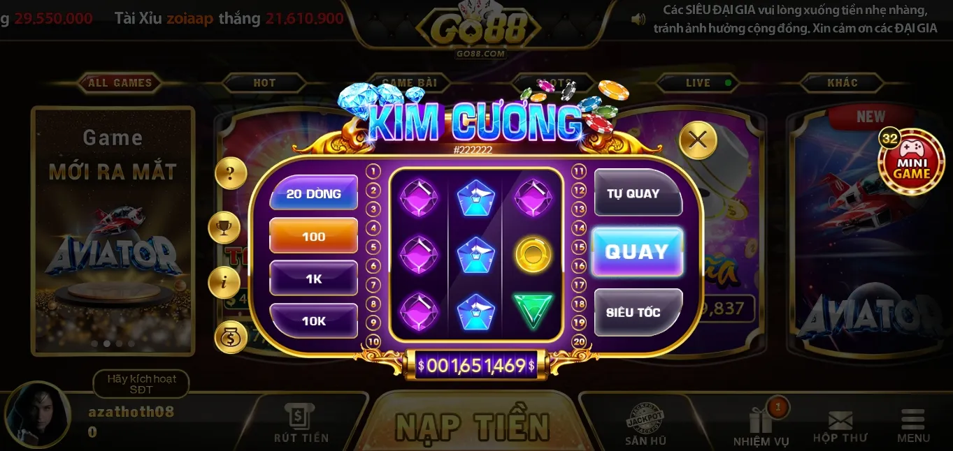 Kết nối game Kim cương của Go88 online