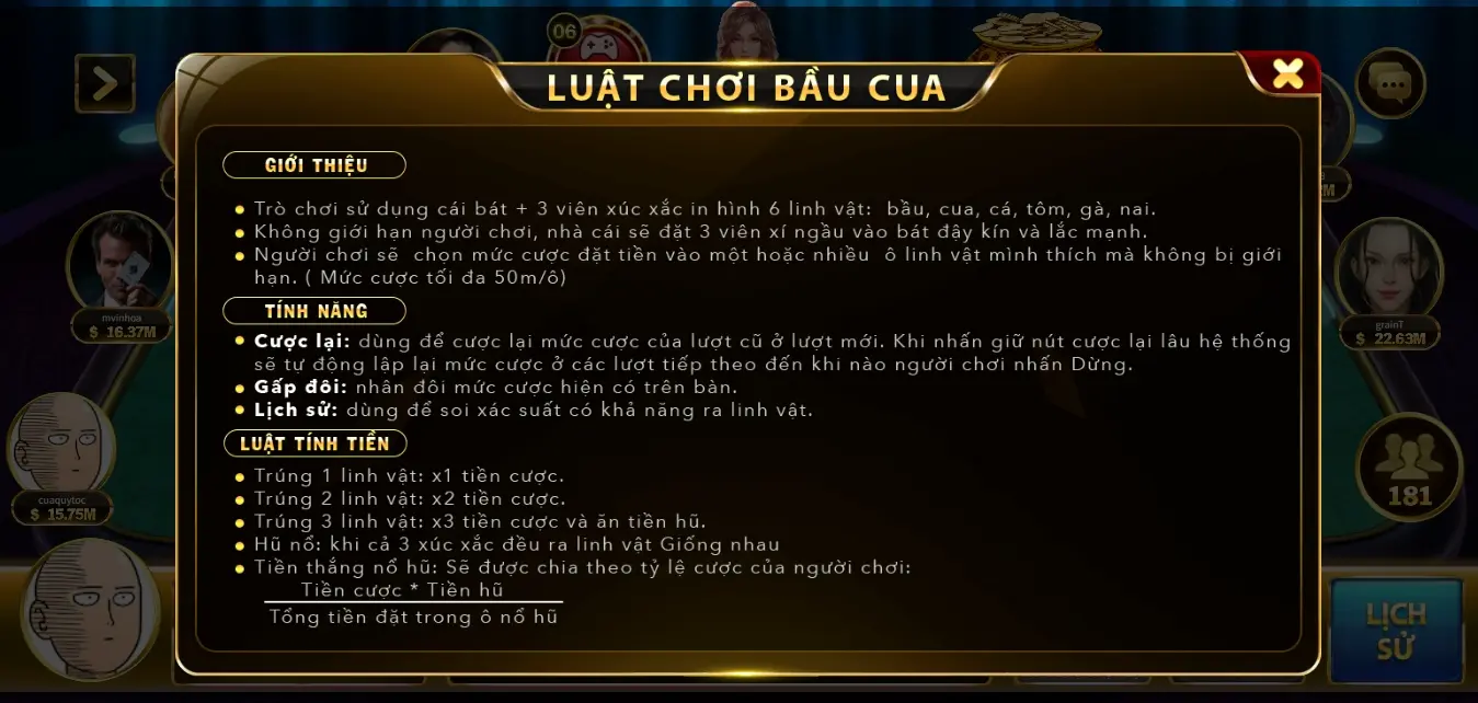 Luật chơi game bầu cua online cho thành viên Go88 ios