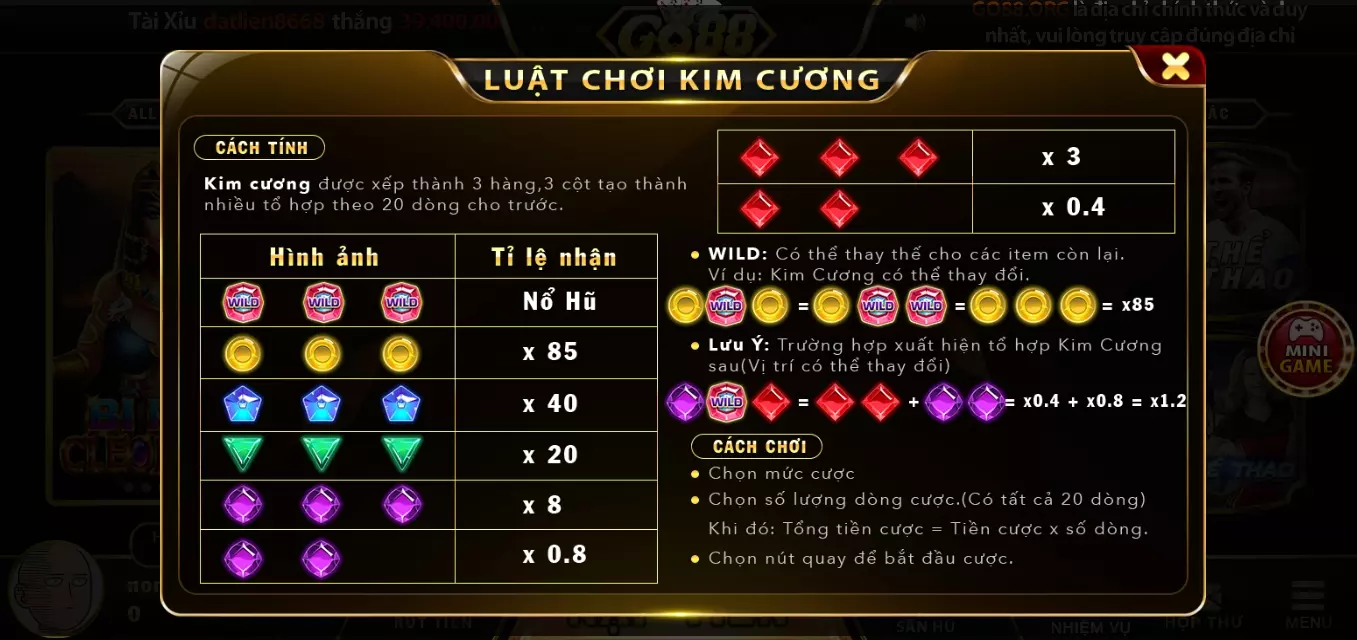 Tìm hiểu luật chơi game Kim cương ở Go88 online