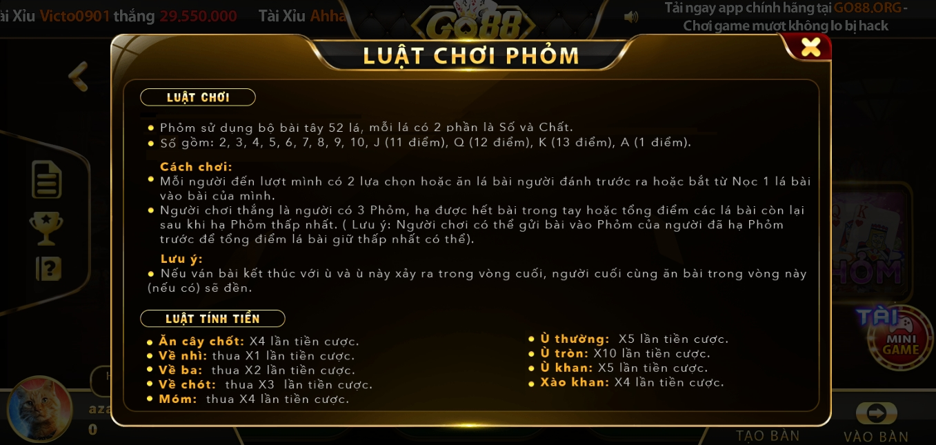 cách chơi bài Phỏm cho anh em tải Go88