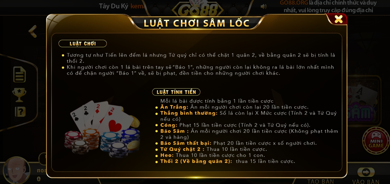 luật chơi bài Sâm lốc ở Go88 online