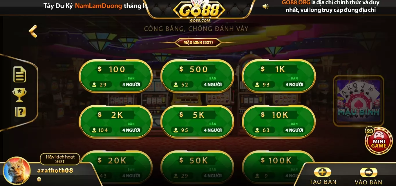 Cách chơi game bài Mậu binh ở link tải go88