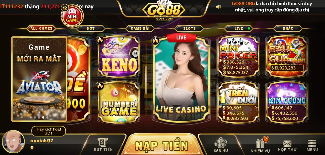 Loại hình Live casino ở link vào Go88 là game gì?