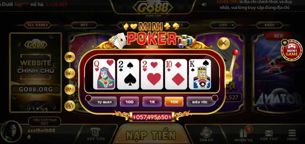 cược và nhận thưởng Mini poker ở link vào Go88