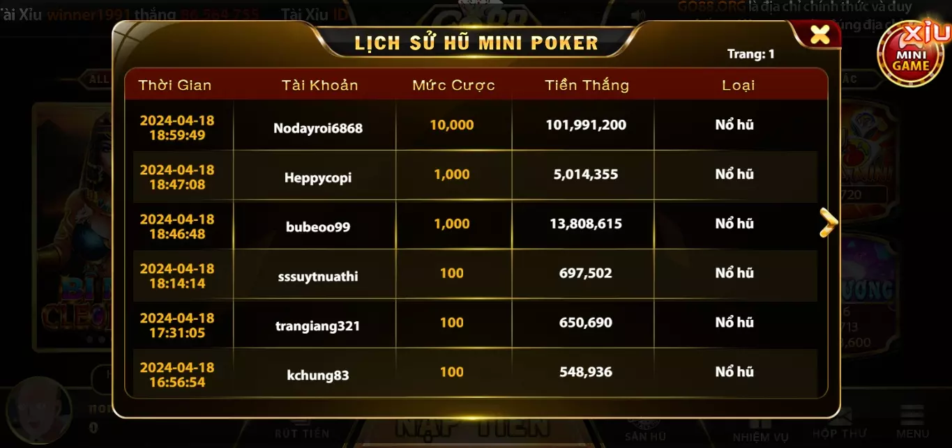 Trả thưởng mini poker tại link vào Go88