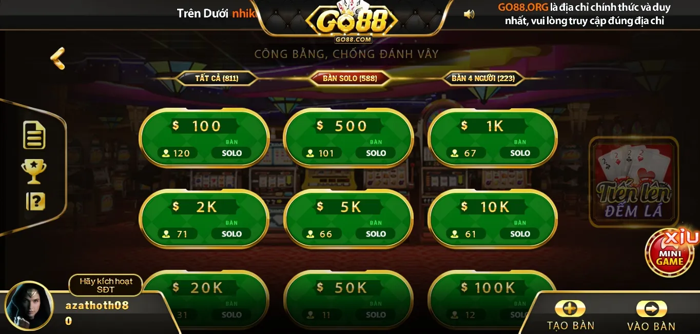 Các tựa game bài độc đáo ở Go 88