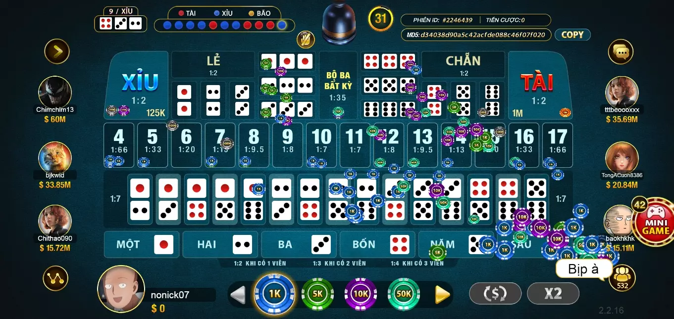 Các loại cược và thưởng game Sicbo Go 88