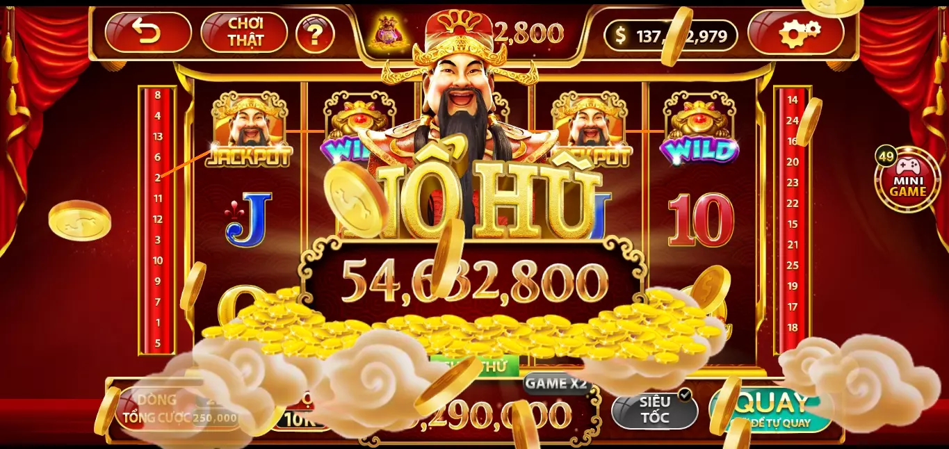 Tính thưởng cho tổ hợp thắng slot Thần tài 