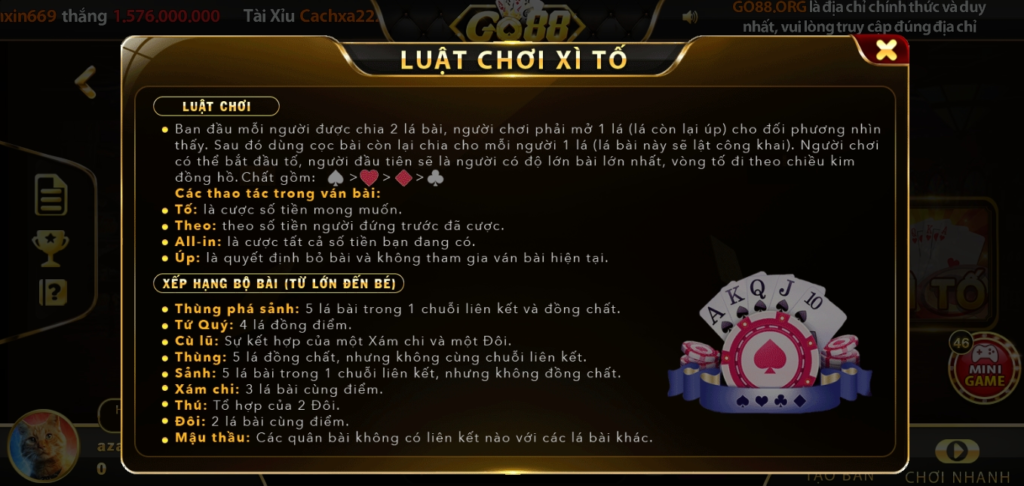 Quy định cần biết về game bài Xì tố Go88 online