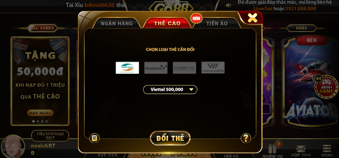 cách thức nạp và rút tiền khi tải Go88