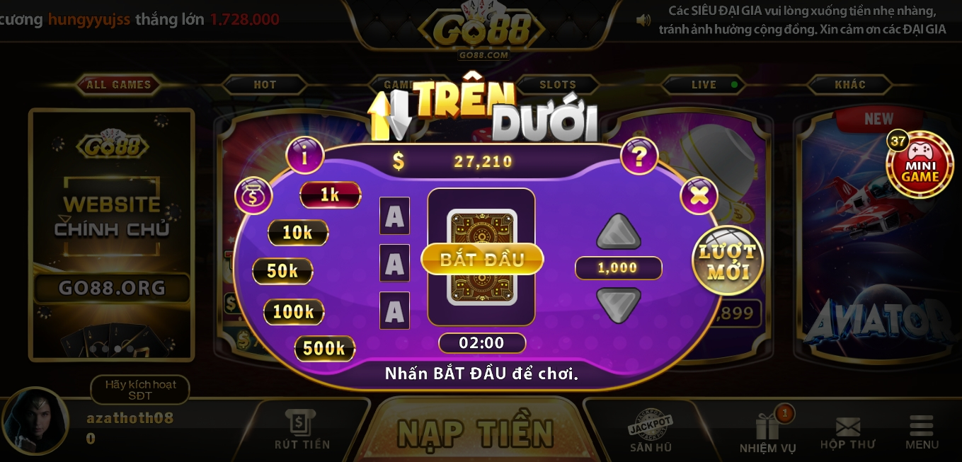 Quy tắc tính thưởng Trên dưới tải Go88