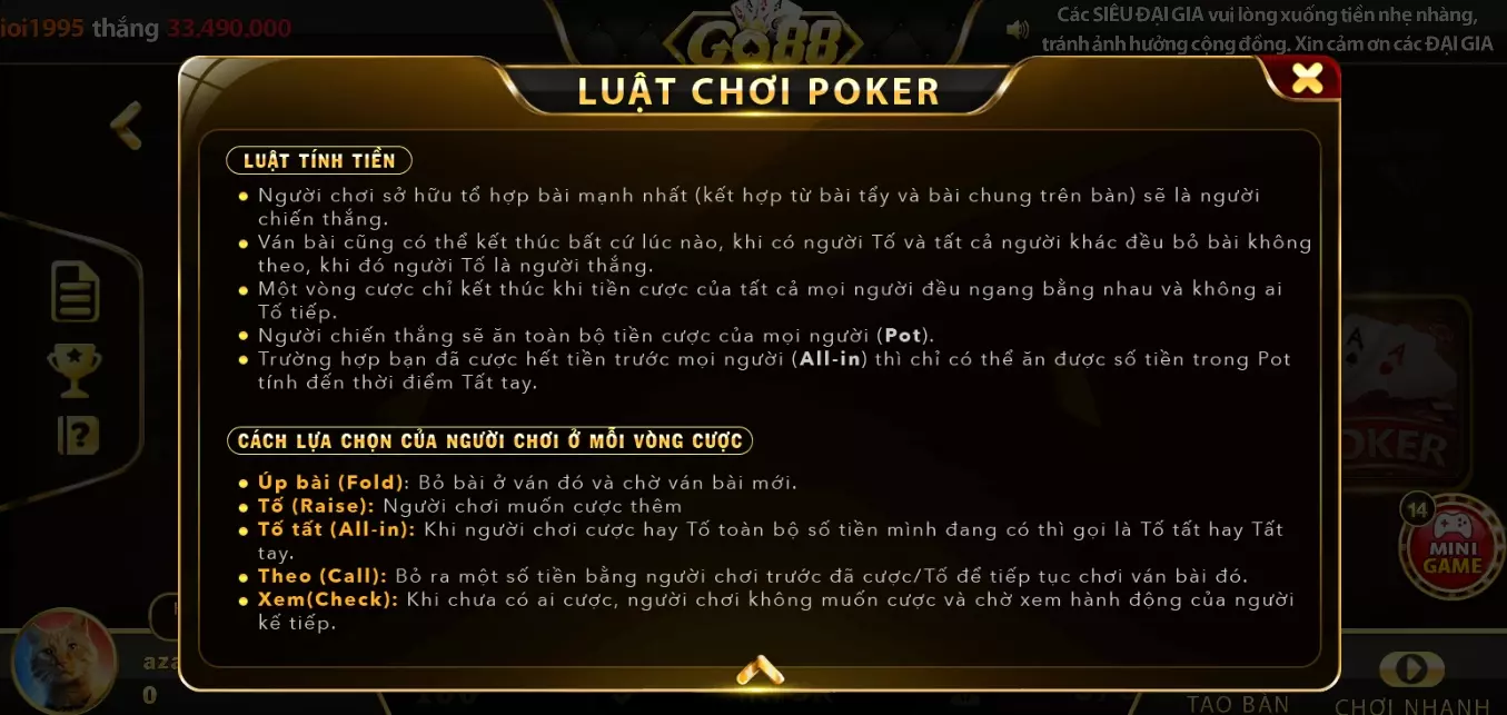 Ý nghĩa các nhóm bài Poker Go 88