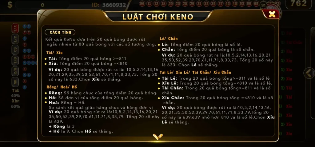 cược và thưởng Keno Go88 online