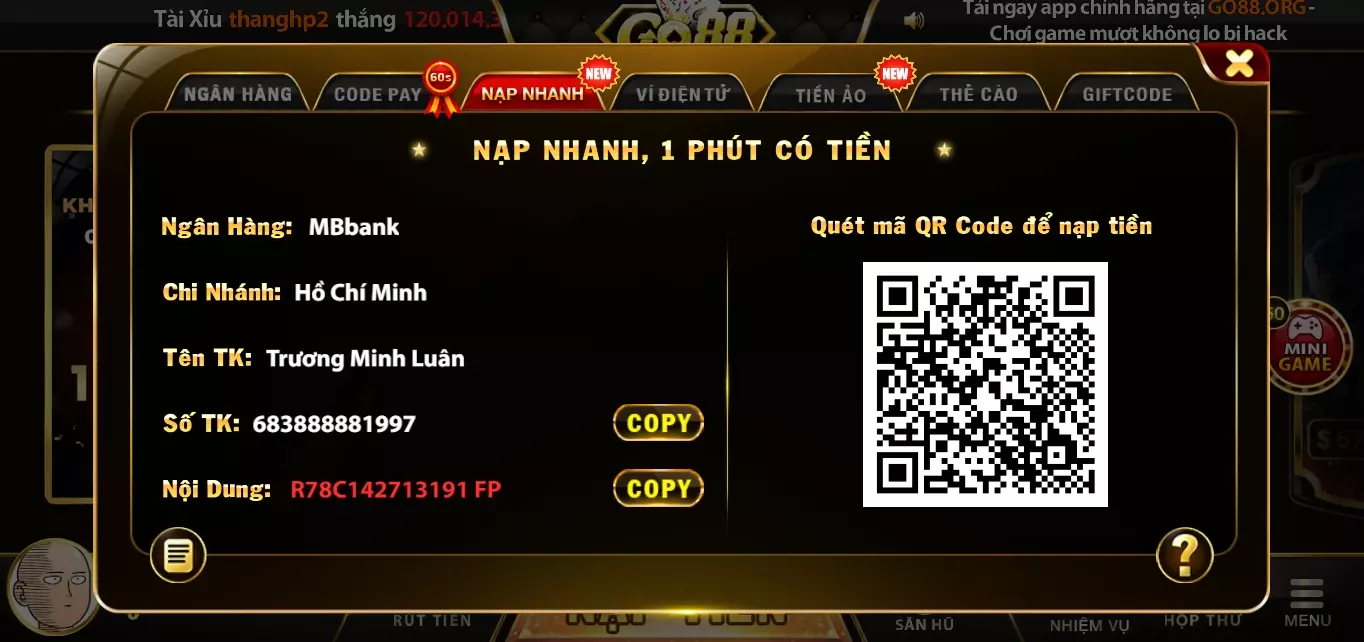 vào chơi slot Thần tài tại Go88 android 