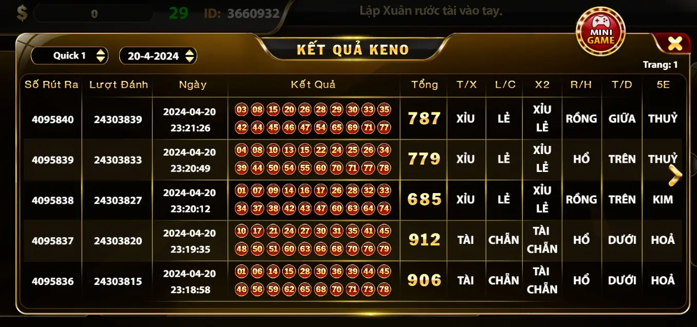 quay số Keno ở cổng game Go88 online  